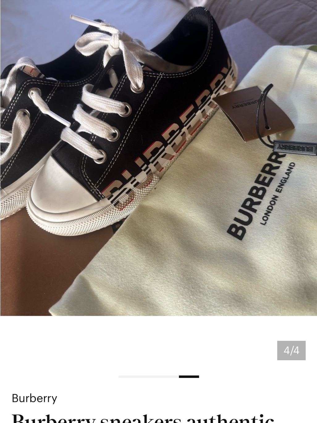 Burberry Black Canvas Low-Top Sneakers With White Details And Logo Stripe
